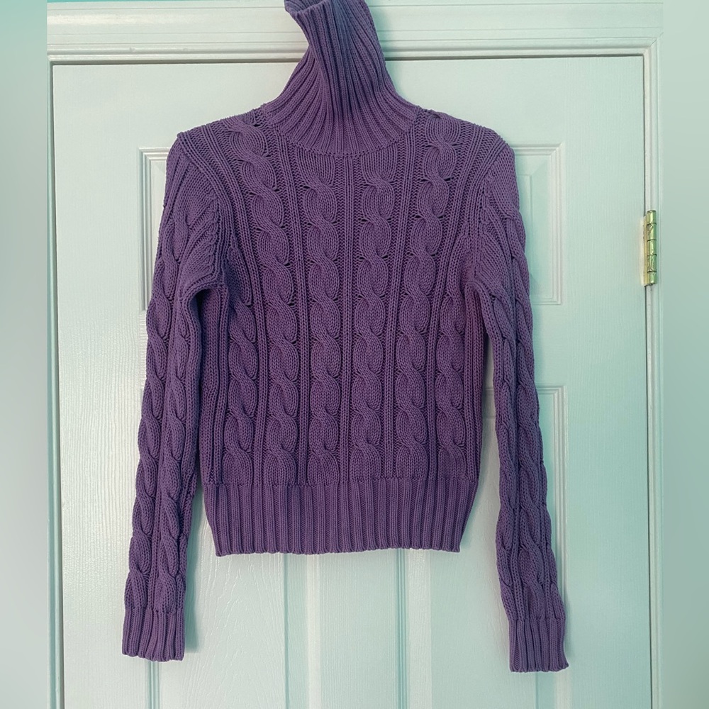 Ann Taylor purple cable knit turtleneck sweater M